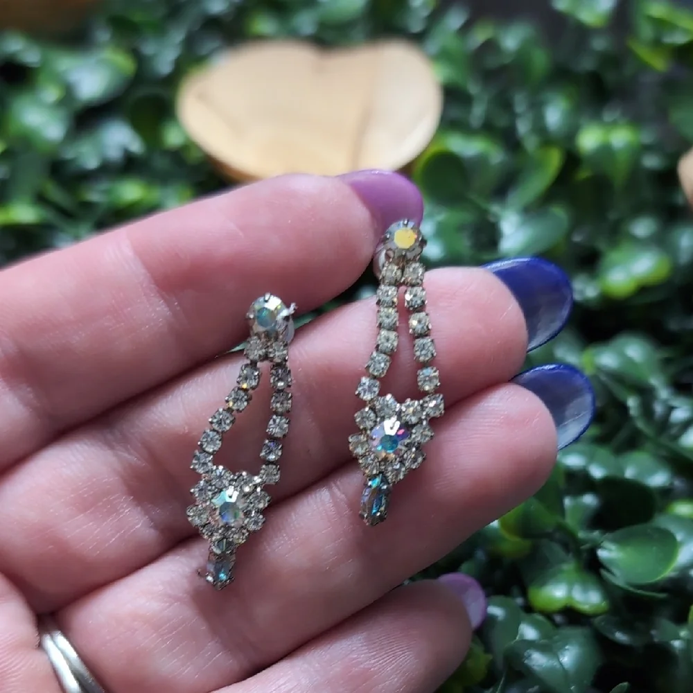 Elegant Silver and Drop Earrings with AB Crystals - Picture 2 of 9